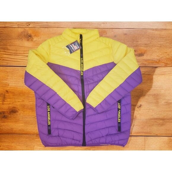 Los Angeles Purple Gold Puffer Jacket Men's Size Large Colorblock NWT - Picture 1 of 11